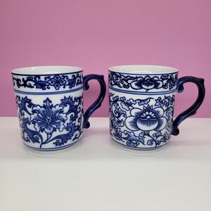 Bombay Asian Garden Mug Blue & White Floral Tea Coffee SET OF 2